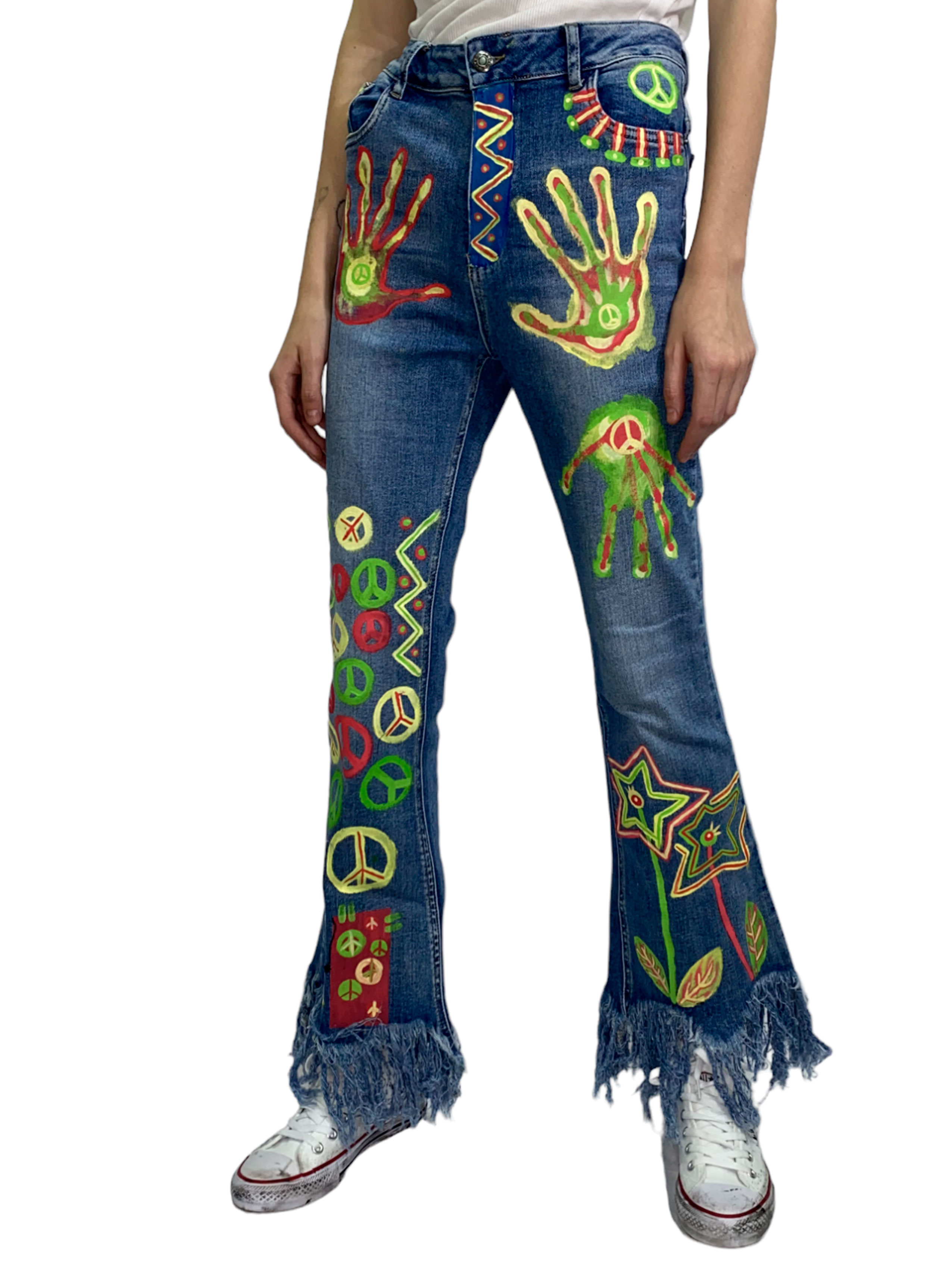 Кастомные джинсы клеш Hippie Flowers - фото 1 - rockbunker.ru