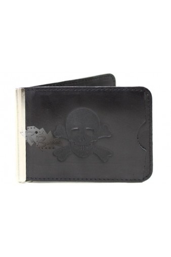 Кожаный зажим для денег Роджер с кармашком чёрный - фото 1 - rockbunker.ru