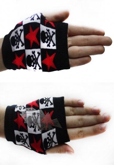 Перчатки-митенки Arm Warmer в клетку с черепами и звездами - фото 1 - rockbunker.ru