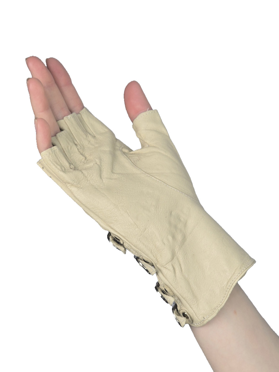 Перчатки кожаные без пальцев женские на ремешках бежевые - фото 1 - rockbunker.ru