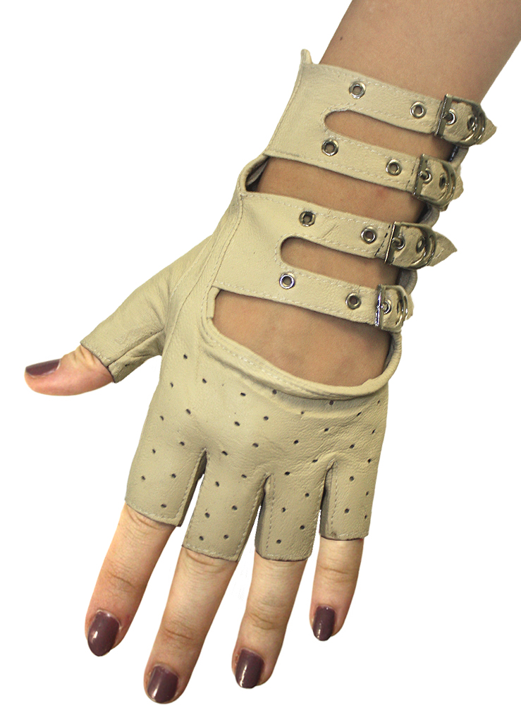 Перчатки кожаные без пальцев женские на ремешках - фото 4 - rockbunker.ru