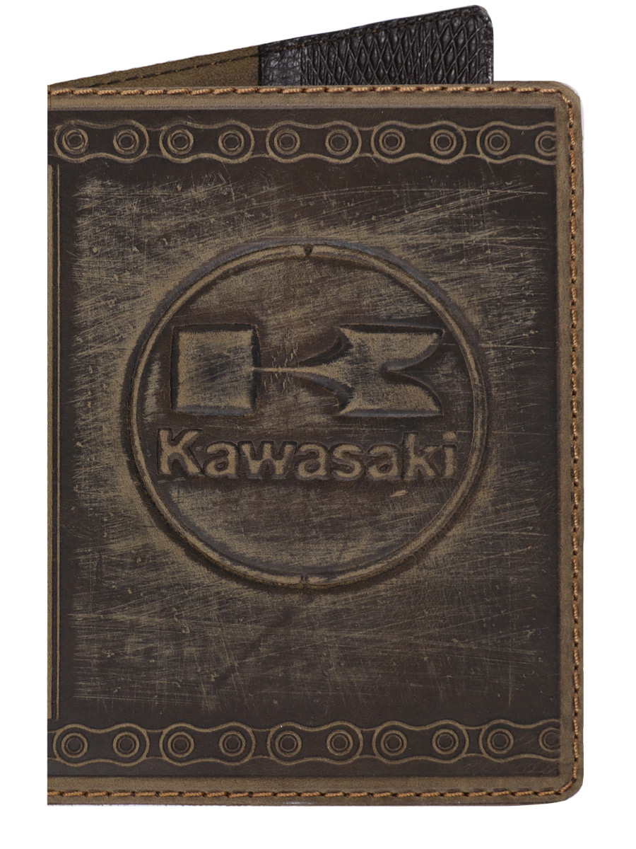 Обложка на паспорт Kawasaki Кожаная Коричневая - фото 1 - rockbunker.ru