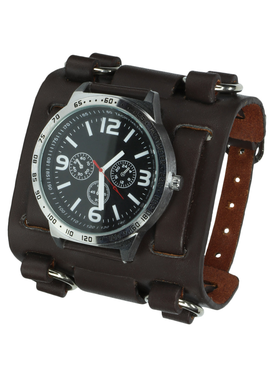 Часы наручные с коричневым широким браслетом - фото 1 - rockbunker.ru