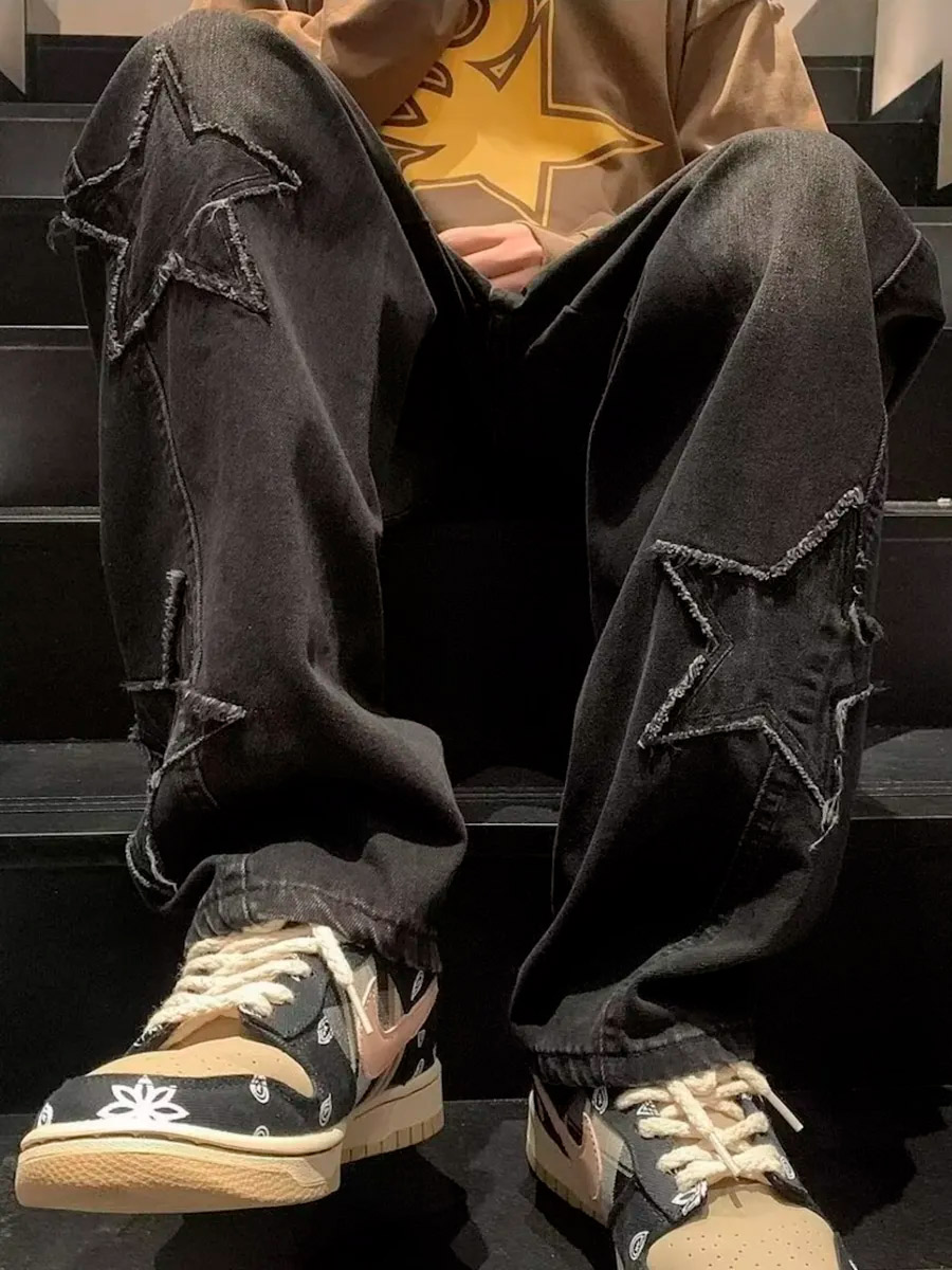 Джинсы черные со звездами - фото 3 - rockbunker.ru