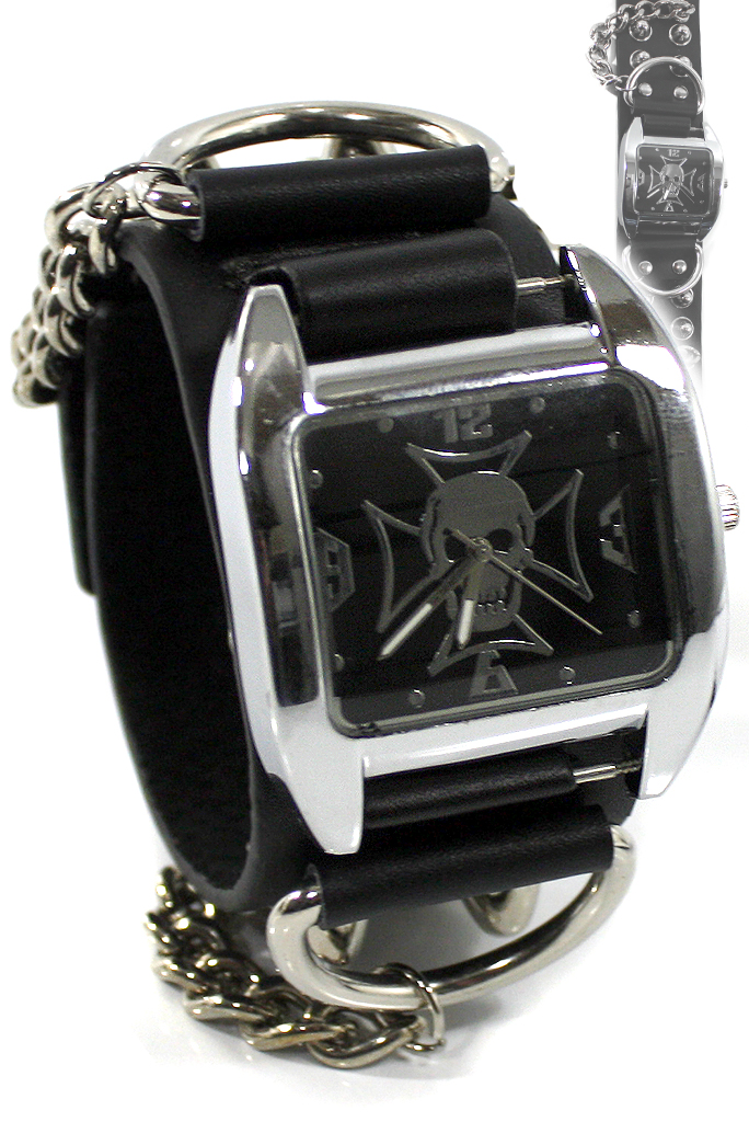 Часы наручные Мальтийский Роджер с кольцами и цепочкой на ремешке - фото 1 - rockbunker.ru
