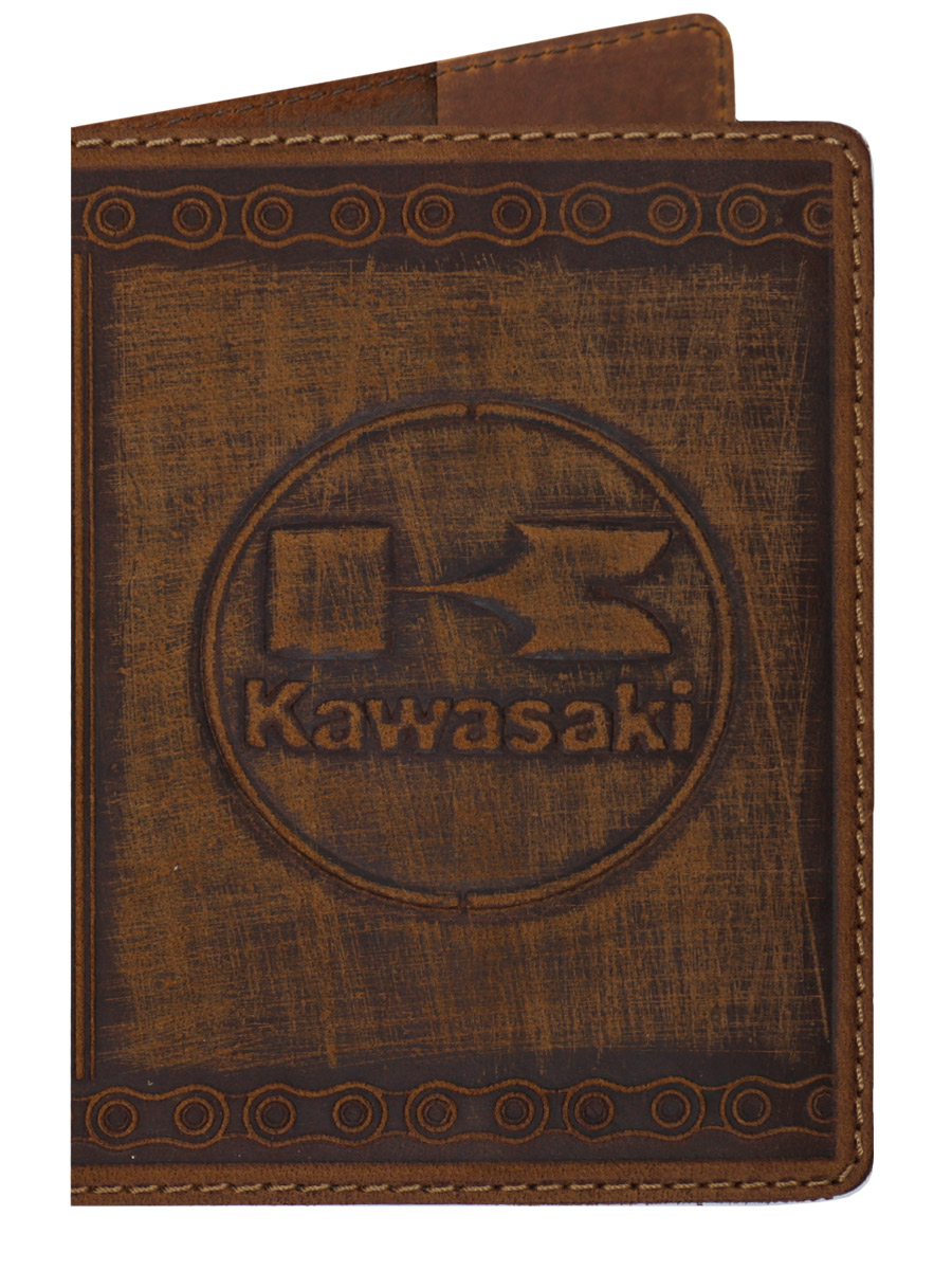 Обложка на паспорт Kawasaki кожаная Темно-Коричневая - фото 1 - rockbunker.ru