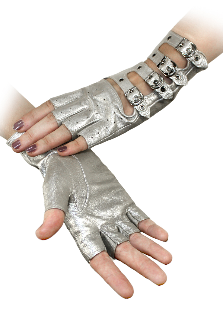 Перчатки кожаные без пальцев женские на ремешках - фото 3 - rockbunker.ru