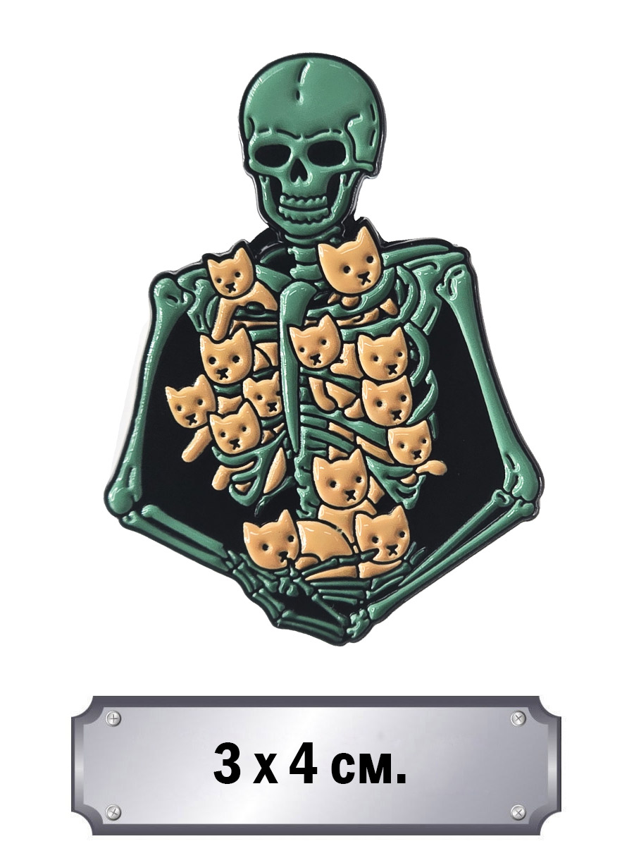 Значок Скелет с Котами - фото 1 - rockbunker.ru