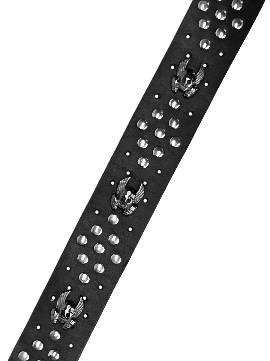 Ремень кожаный черный Череп с крыльями - фото 2 - rockbunker.ru