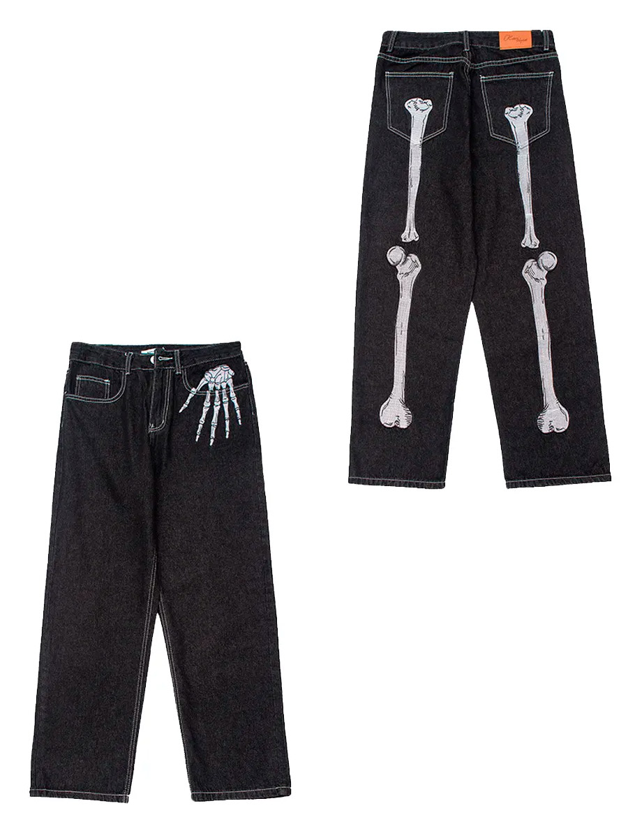 Джинсы с Вышивкой Кости Скелета - фото 1 - rockbunker.ru