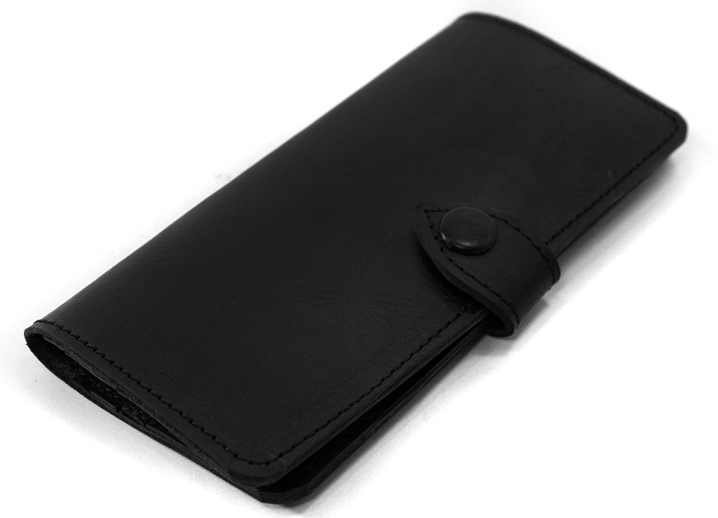 Кошелек-портмоне кожаный с застежкой на кнопке черный - фото 6 - rockbunker.ru