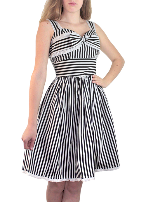 Платье Hell Bunny черное в белую полоску - фото 1 - rockbunker.ru