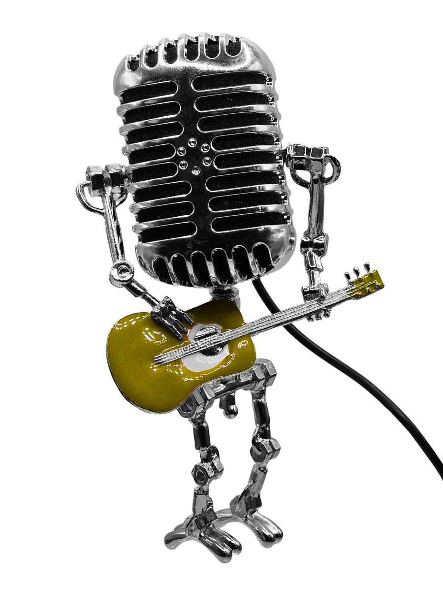 Лампа Робот-микрофон с гитарой желтый - фото 1 - rockbunker.ru