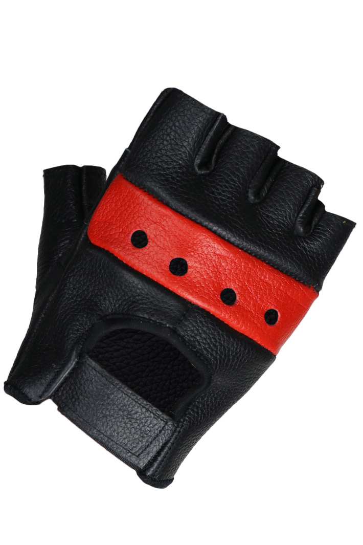 Перчатки кожаные First M-160 без пальцев черно-крансые - фото 1 - rockbunker.ru