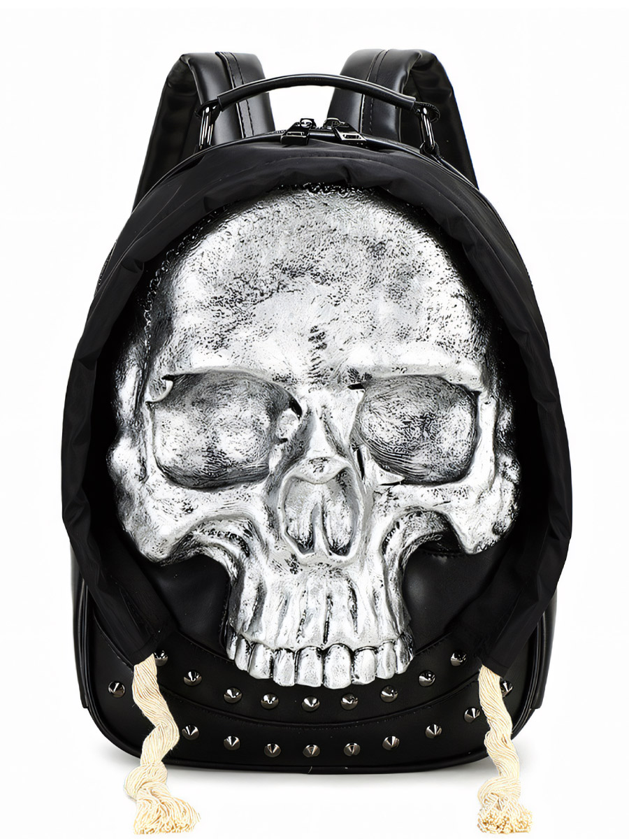Рюкзак 3D Череп в капюшоне серебристый - фото 1 - rockbunker.ru