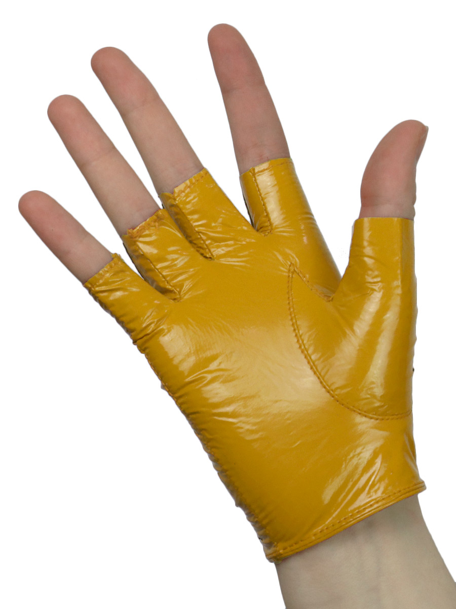 Перчатки кожаные без пальцев Лак желтые - фото 2 - rockbunker.ru