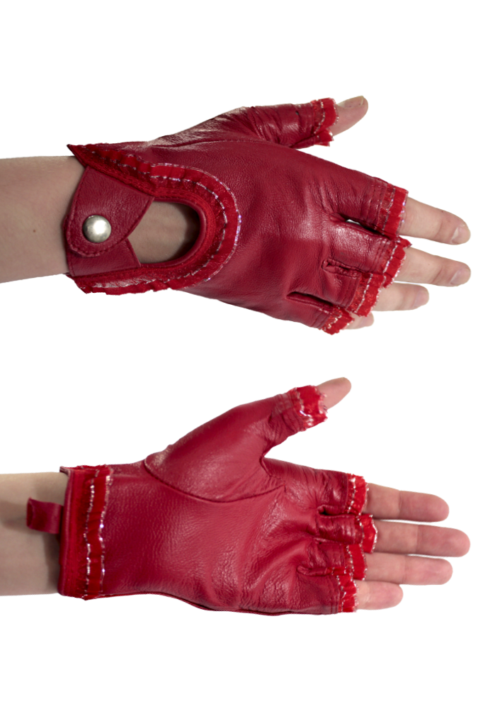 Перчатки кожаные без пальцев женские с кружевами на кнопке - фото 1 - rockbunker.ru