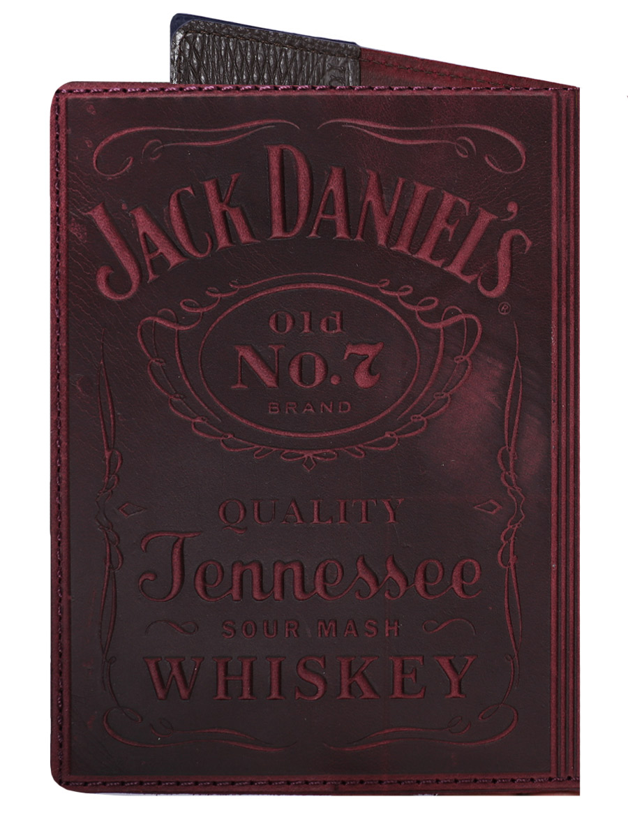 Обложка на паспорт Jack Daniels малиновая - фото 2 - rockbunker.ru