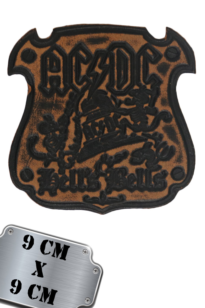 Нашивка кожаная AC DC Hells Bells коричневая - фото 1 - rockbunker.ru