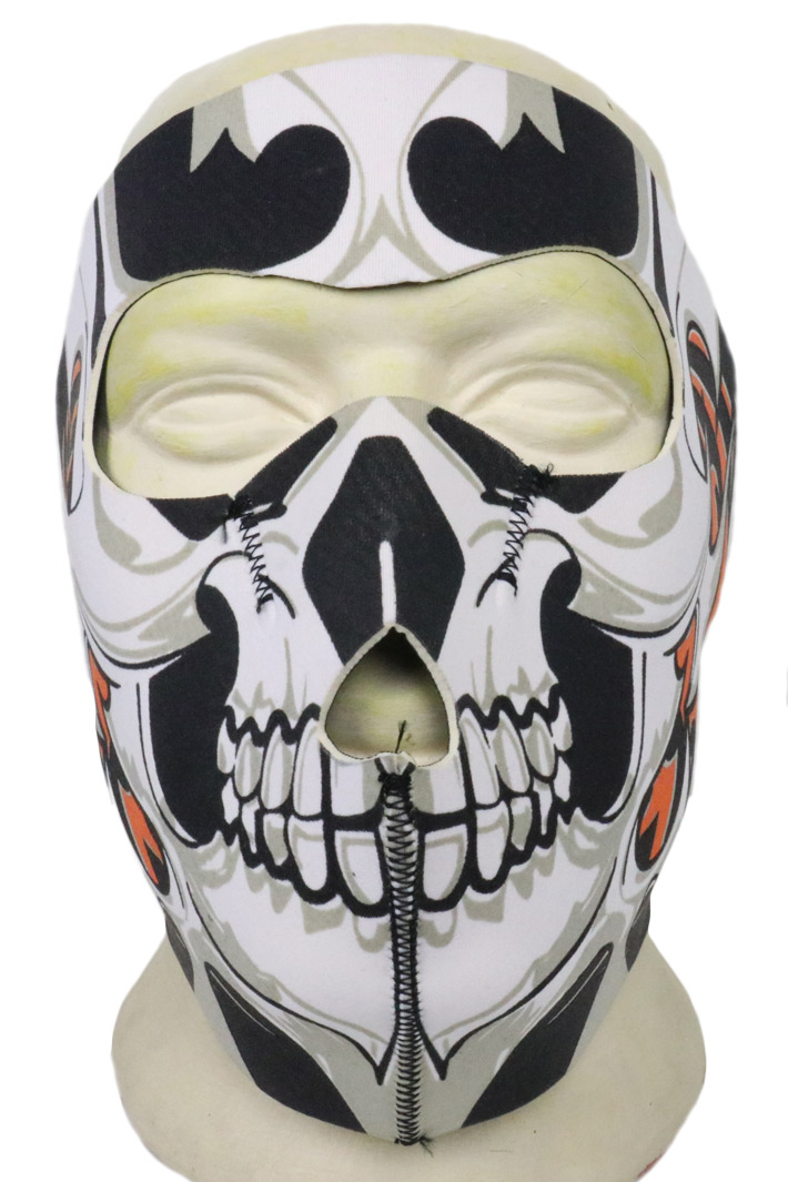 Байкерская маска череп с оранжевым узором на все лицо - фото 2 - rockbunker.ru