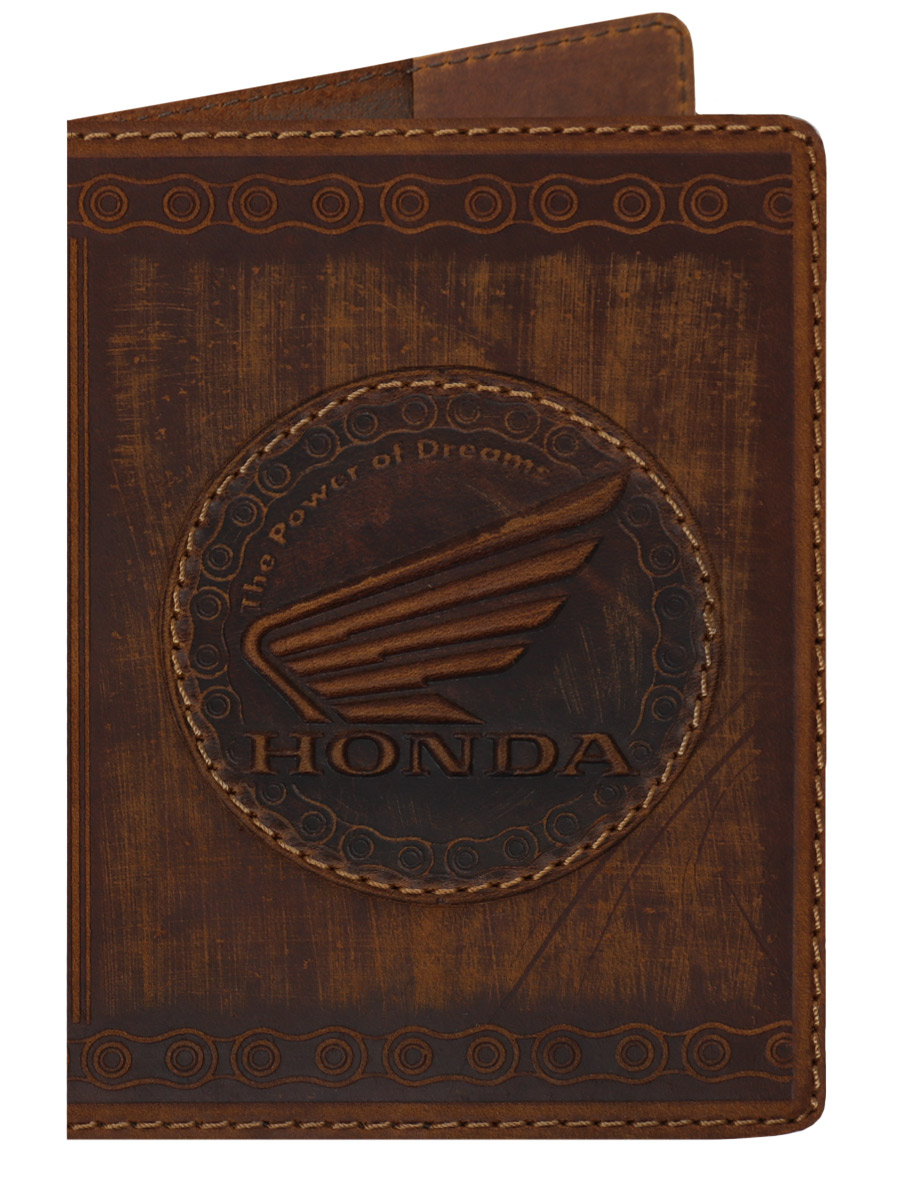 Обложка на паспорт Honda кожаная Коричневая - фото 1 - rockbunker.ru