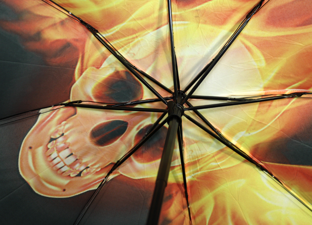 Зонт Огненный крылатый череп - фото 3 - rockbunker.ru