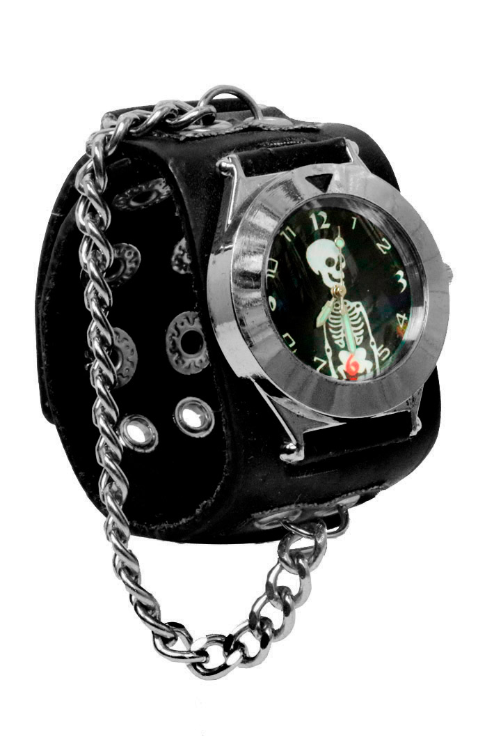 Часы наручные Скелет с цепочкой - фото 1 - rockbunker.ru