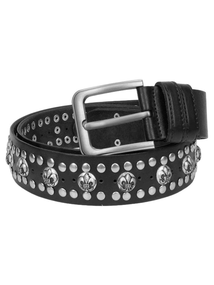 Ремень кожаный проклепанный Лилии два ряда заклепок - фото 1 - rockbunker.ru