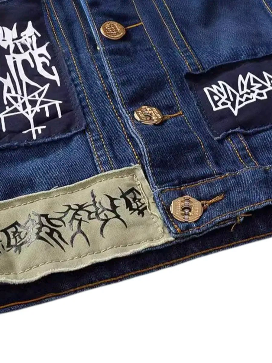 Жилет Джинсовый Синий с Нашивками - фото 5 - rockbunker.ru