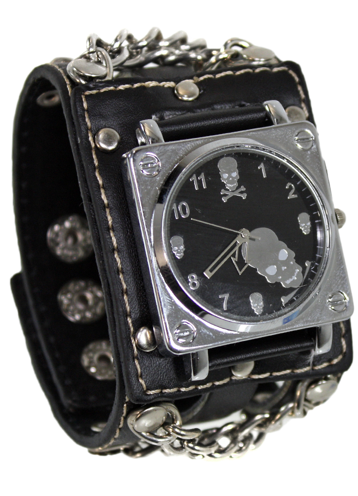 Часы Черепа с цепями черный циферблат - фото 1 - rockbunker.ru