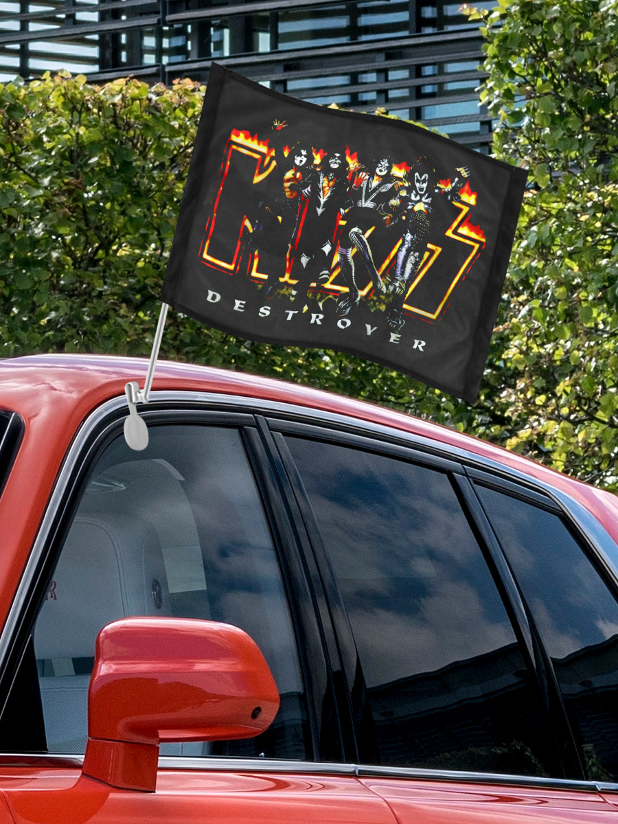 Флаг автомобильный Kiss - фото 3 - rockbunker.ru