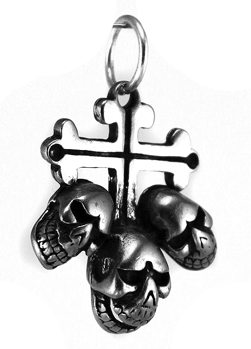 Кулон Крест с тремя черепами - фото 2 - rockbunker.ru