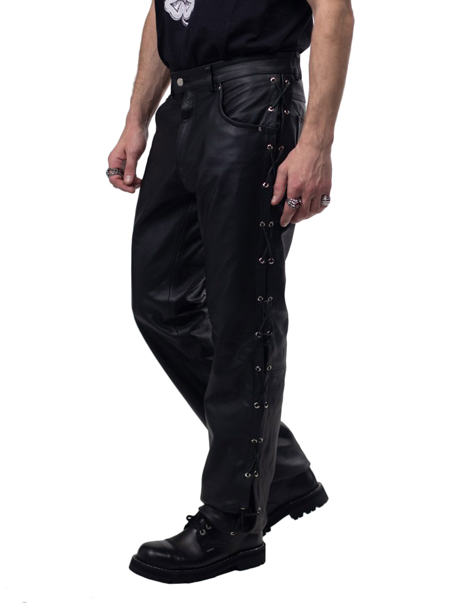 Штаны кожаные мужские RockMerch со шнуровкой - фото 2 - rockbunker.ru