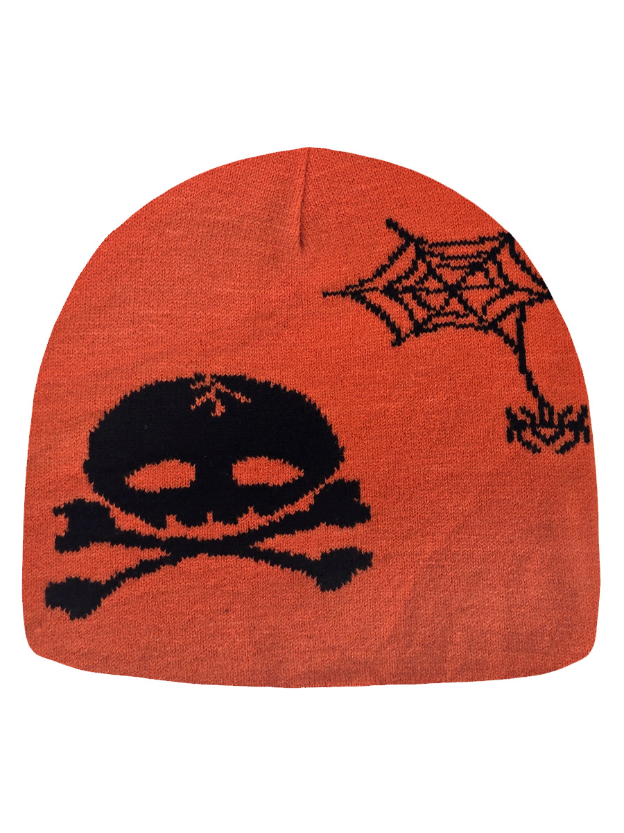 Шапка Череп Паутина оранж - фото 1 - rockbunker.ru