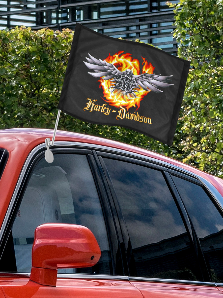Флаг автомобильный Harley Davidson Eagle - фото 3 - rockbunker.ru