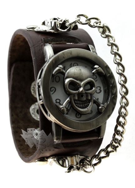 Часы наручные Веселый Роджер с крышкой чёрные - фото 1 - rockbunker.ru