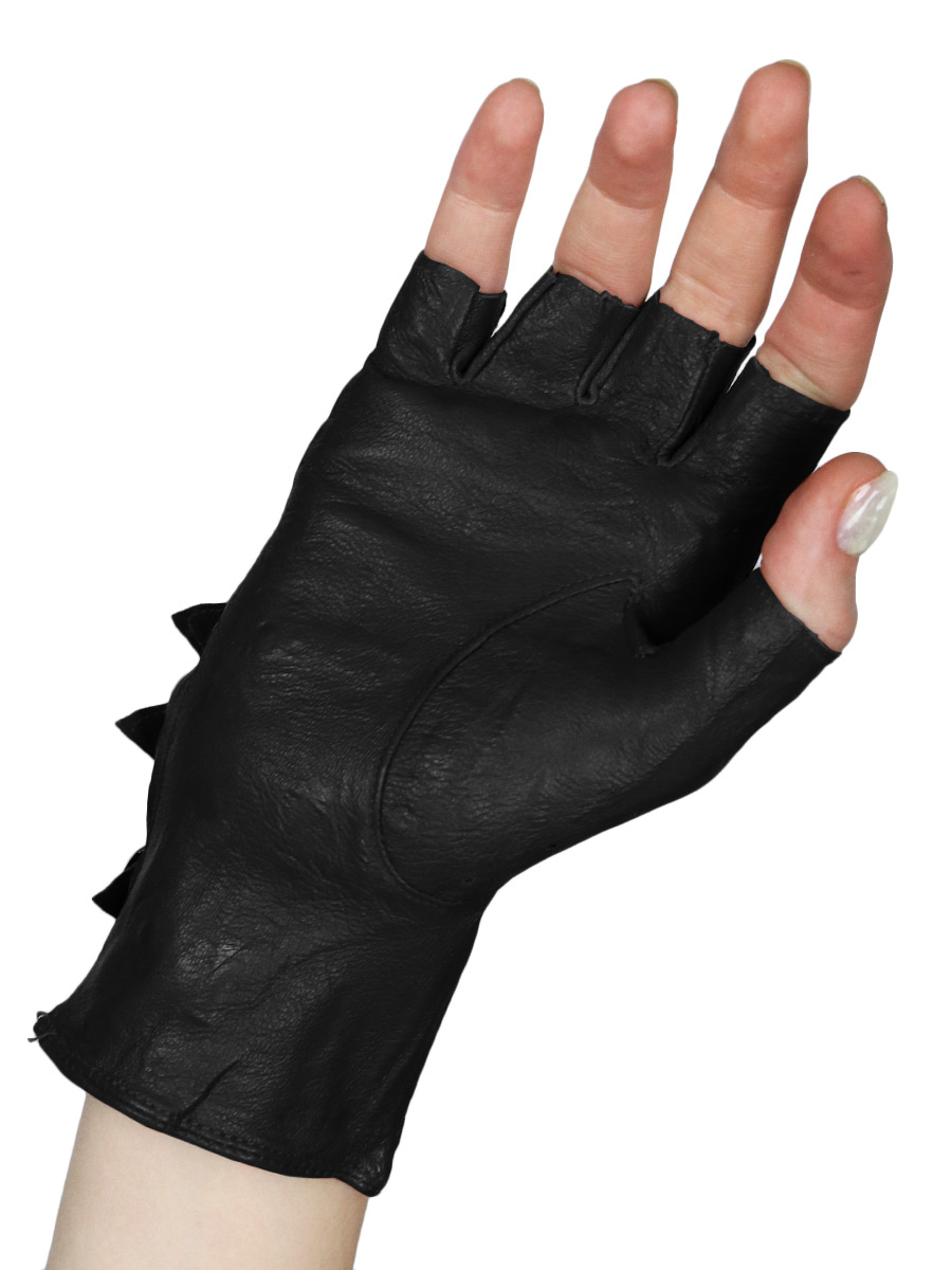 Перчатки кожаные без пальцев женские на ремешках черные - фото 2 - rockbunker.ru
