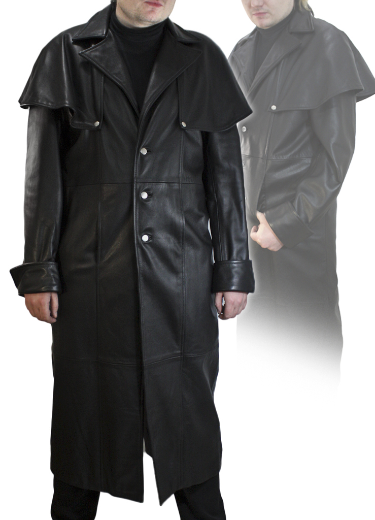 Плащ мужской кожаный со съемной накидкой - фото 1 - rockbunker.ru