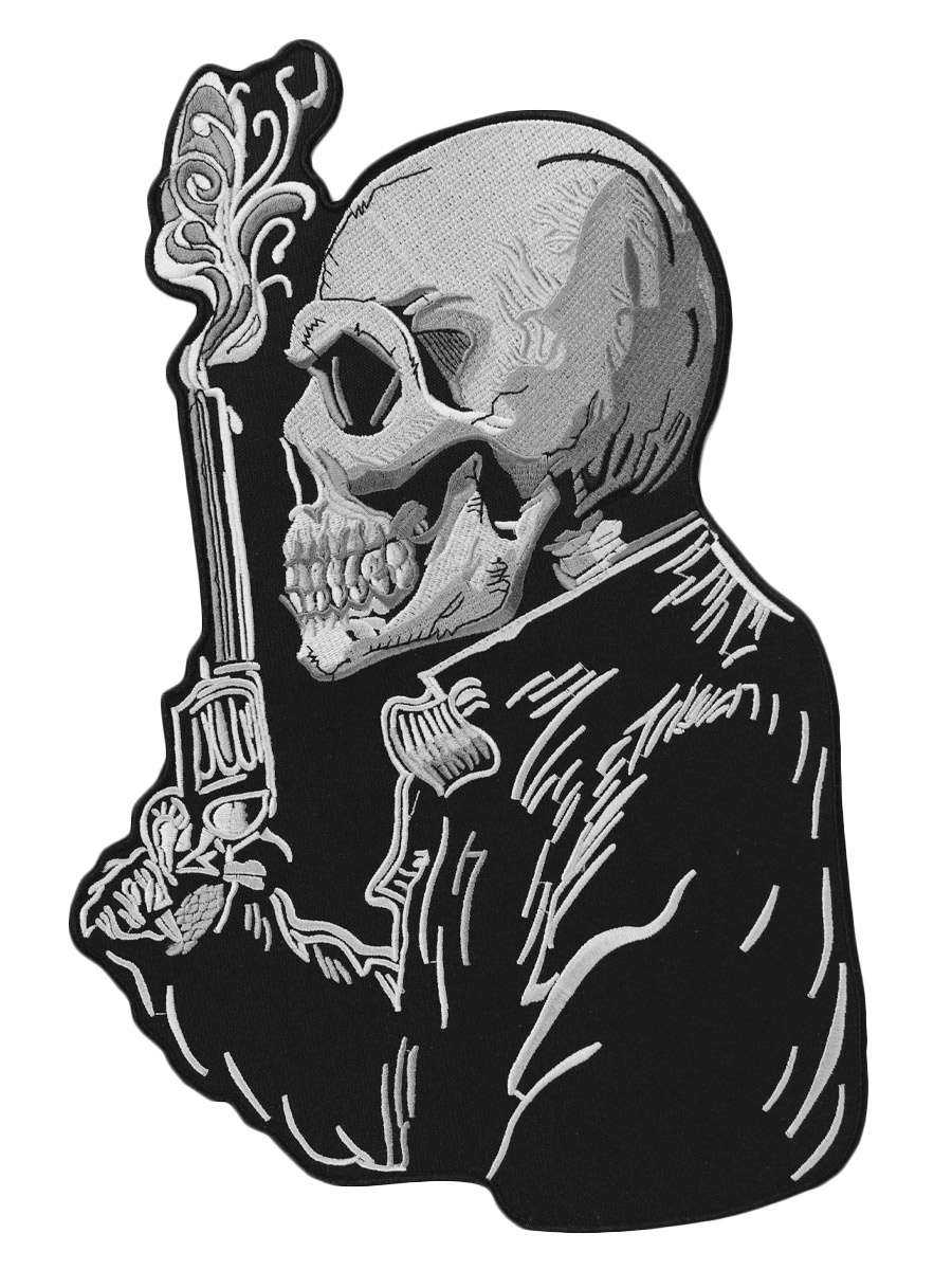 Термонашивка на спину Скелет с револьвером - фото 1 - rockbunker.ru