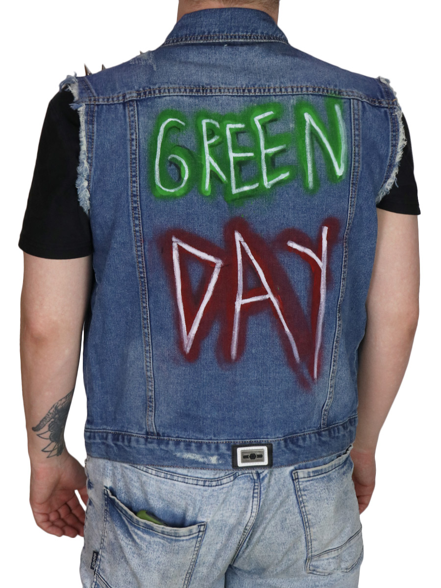 Жилетка джинсовая кастомная Green Day - фото 2 - rockbunker.ru