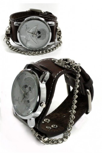 Часы наручные Jolly Rodger с цепочкой коричневые - фото 2 - rockbunker.ru
