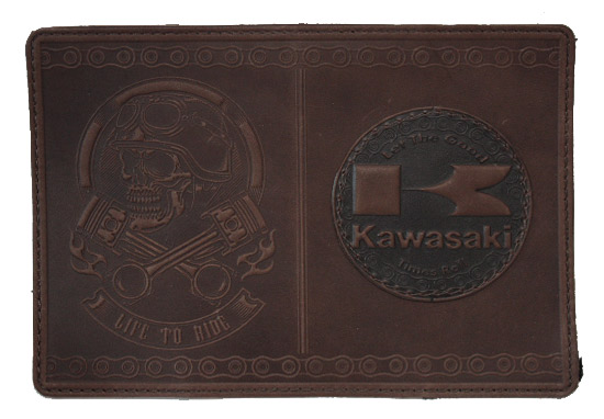 Обложка на паспорт Kawasaki кожаная тёмно-коричневая - фото 5 - rockbunker.ru