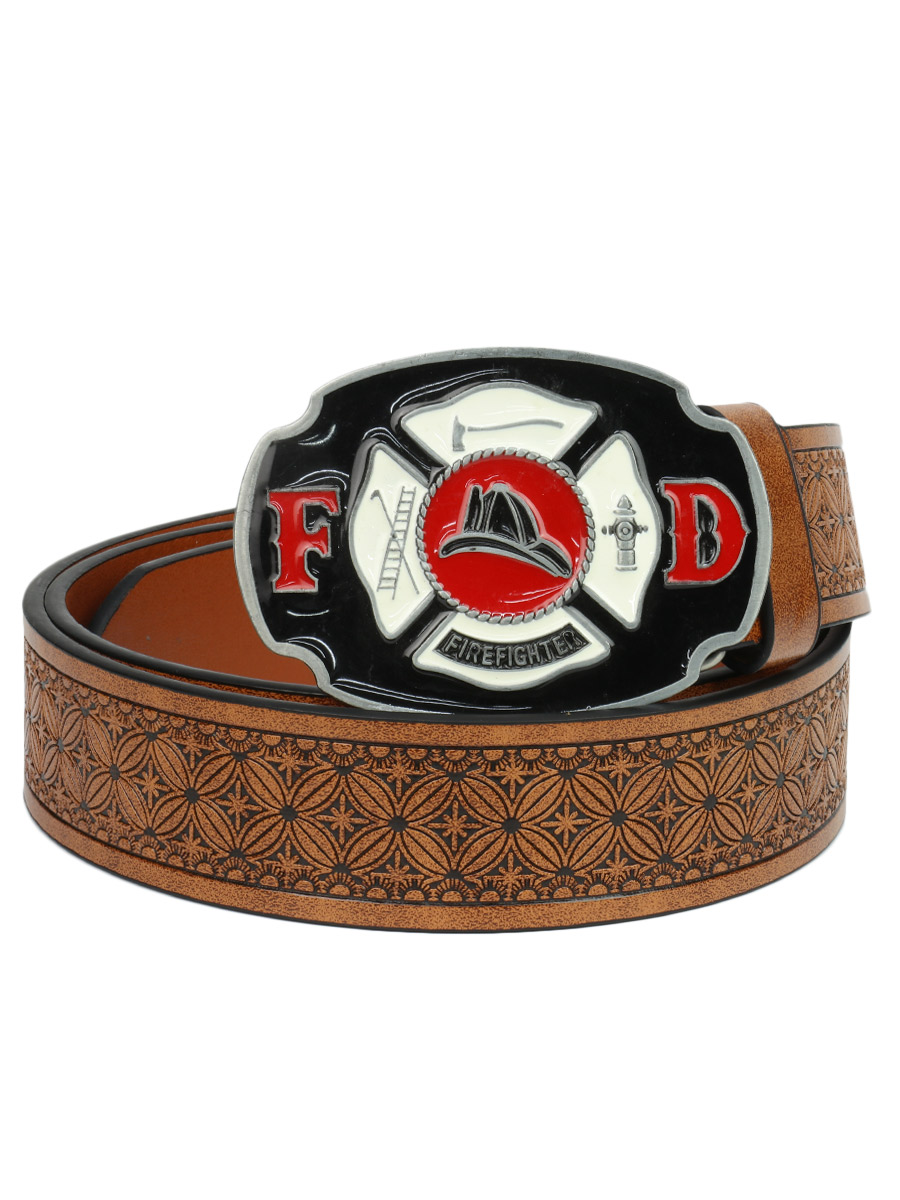 Ремень из экокожи с пряжкой Firefighter коричневый - фото 1 - rockbunker.ru