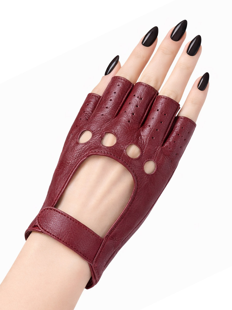 Перчатки кожаные женские красные с перфорацией на липучке - фото 1 - rockbunker.ru