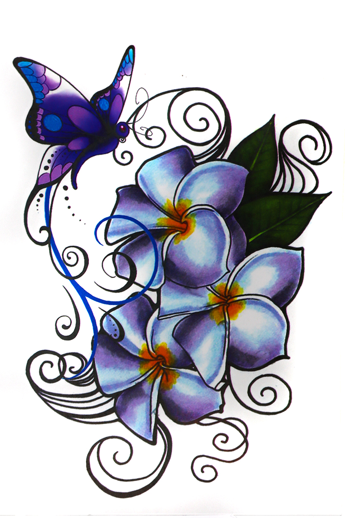 Переводная татуировка Цветок и бабочка - фото 1 - rockbunker.ru