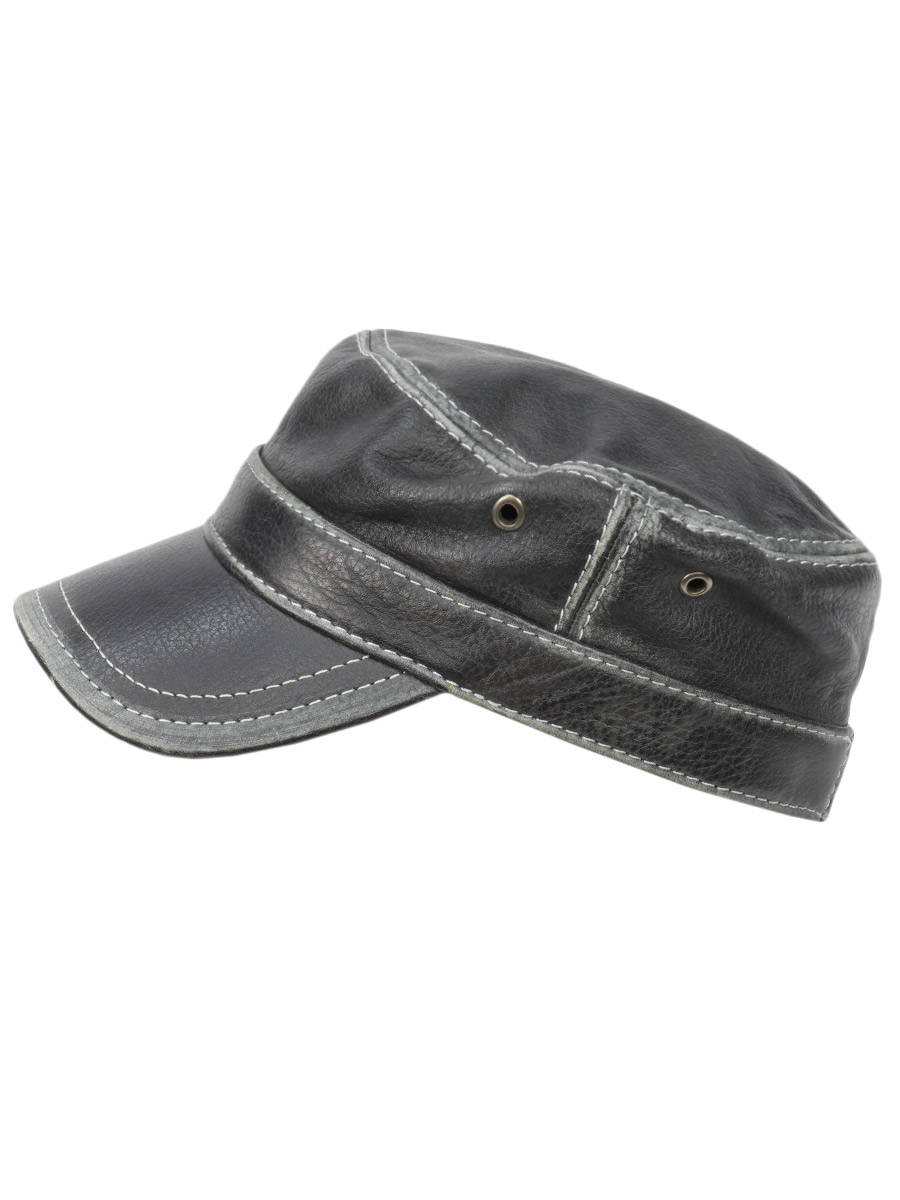 Кепка-немка браш кожаная серая - фото 2 - rockbunker.ru