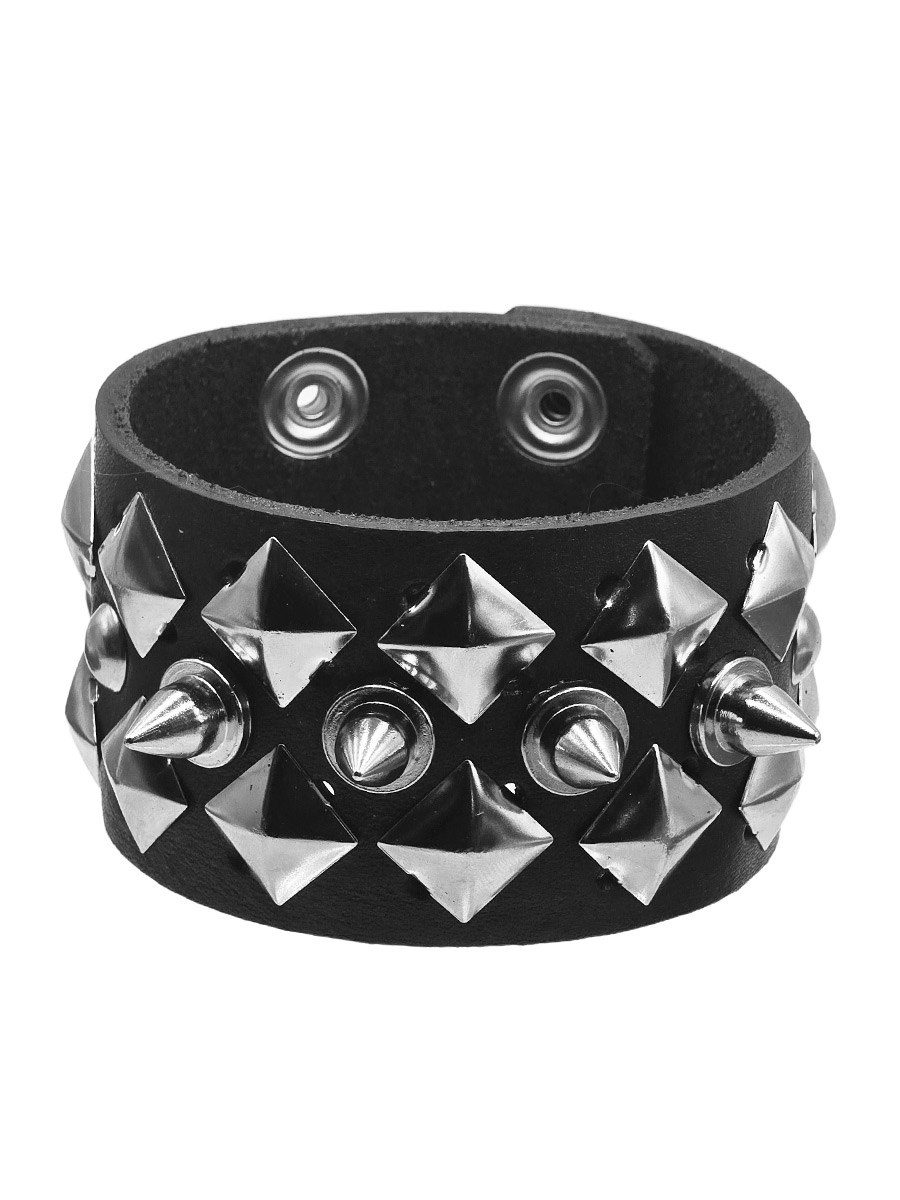 Браслет кожаный Rebel State Пирамиды и Шипы - фото 1 - rockbunker.ru