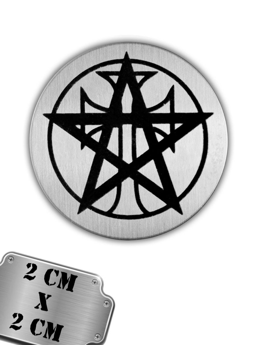 Значок-пин Пентаграмма с крестом - фото 1 - rockbunker.ru