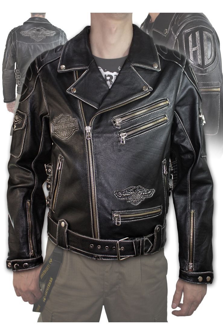 Косуха кожаная мужская Harley-Davidson BROFF BLK - фото 1 - rockbunker.ru