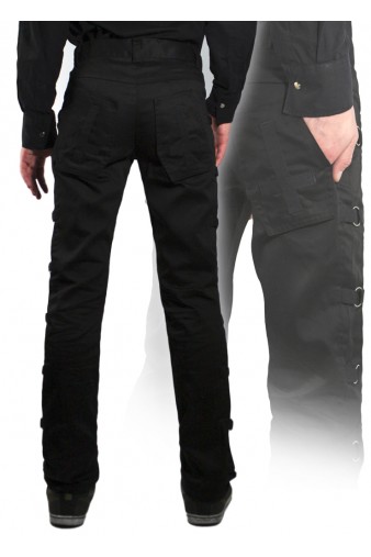 Штаны Hacker готические с кольцами большими на чёрных лентах с крестами на карманах - фото 3 - rockbunker.ru